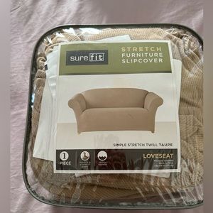Stretch furniture slipcover for loveseat, taupe